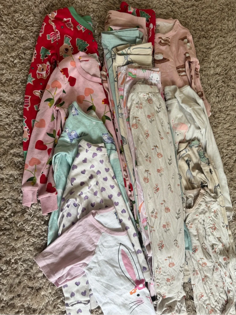 Girls 5T Mixed Pastel Sleepwear PJ Pants Set - Floral & Character Prints bundle